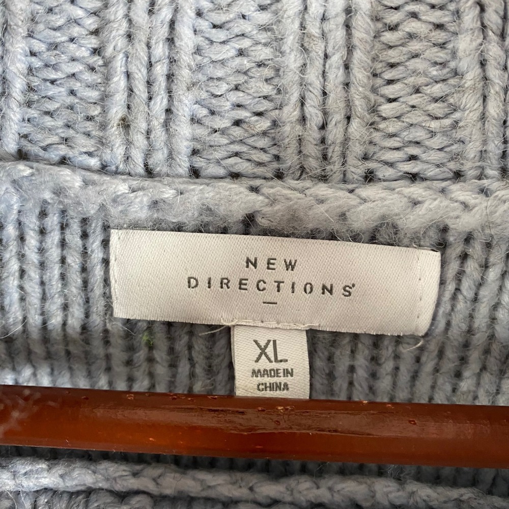 New Directions Cable Knit Turtleneck Sweater Light Blue Gray Size XL Cozy Winter - Picture 6 of 7